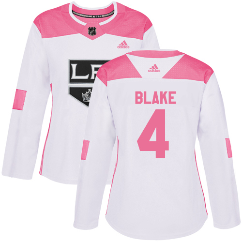 Adidas Kings #4 Rob Blake White/Pink Authentic Fashion Women's Stitched NHL Jersey